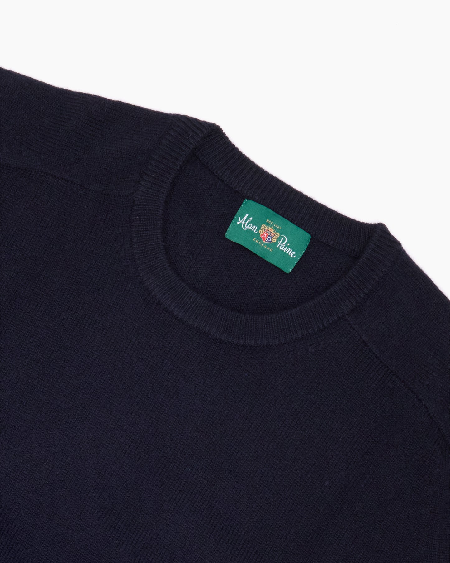Navy Dorset Lambswool Saddle Shoulder Crew Neck