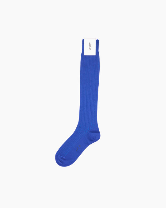 Blue Long Ribbed Cotton Sock