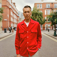 Red Corduroy Camp Collar Overshirt