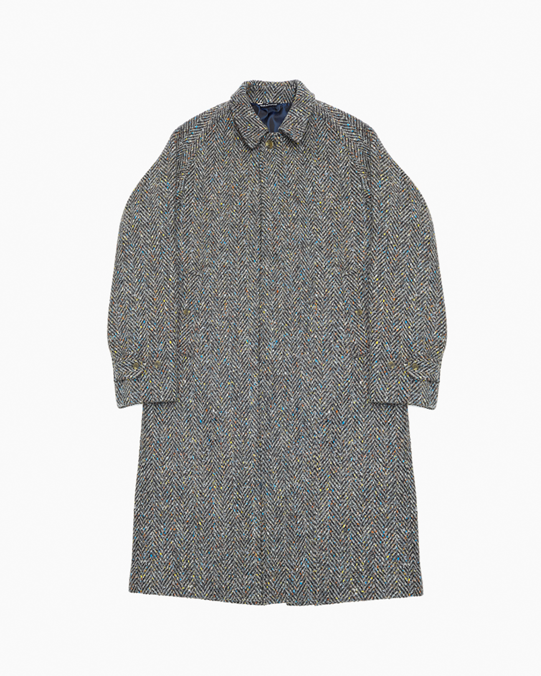 Full Length Grey Herringbone Donegal Tweed Overcoat – JOHN SIMONS Full Length Grey Herringbone Donegal Tweed Overcoat – JOHN SIMONS