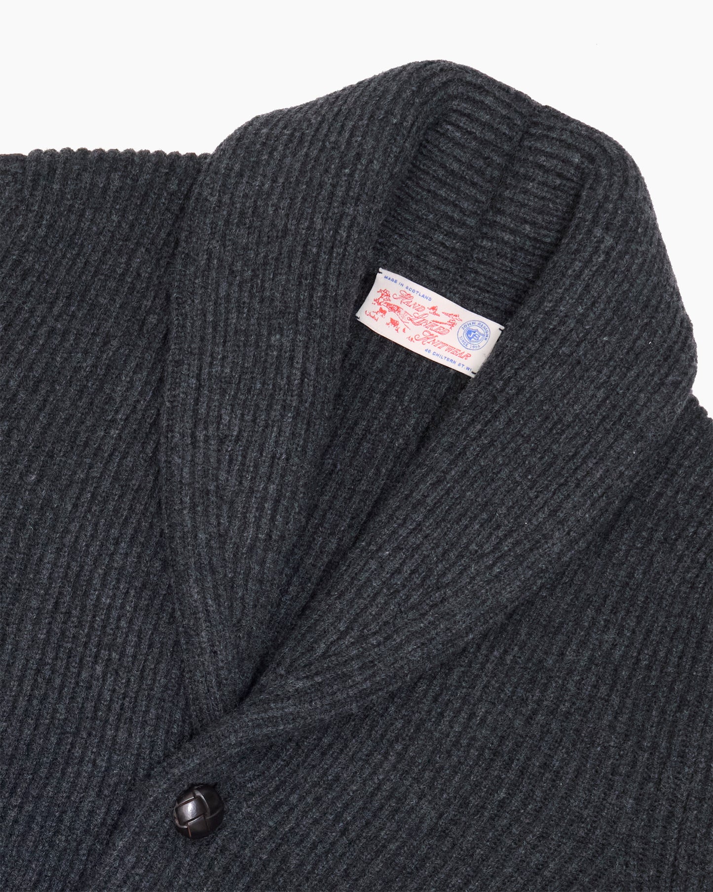 Charcoal Ribbed Shawl Collar Shetland Cardigan