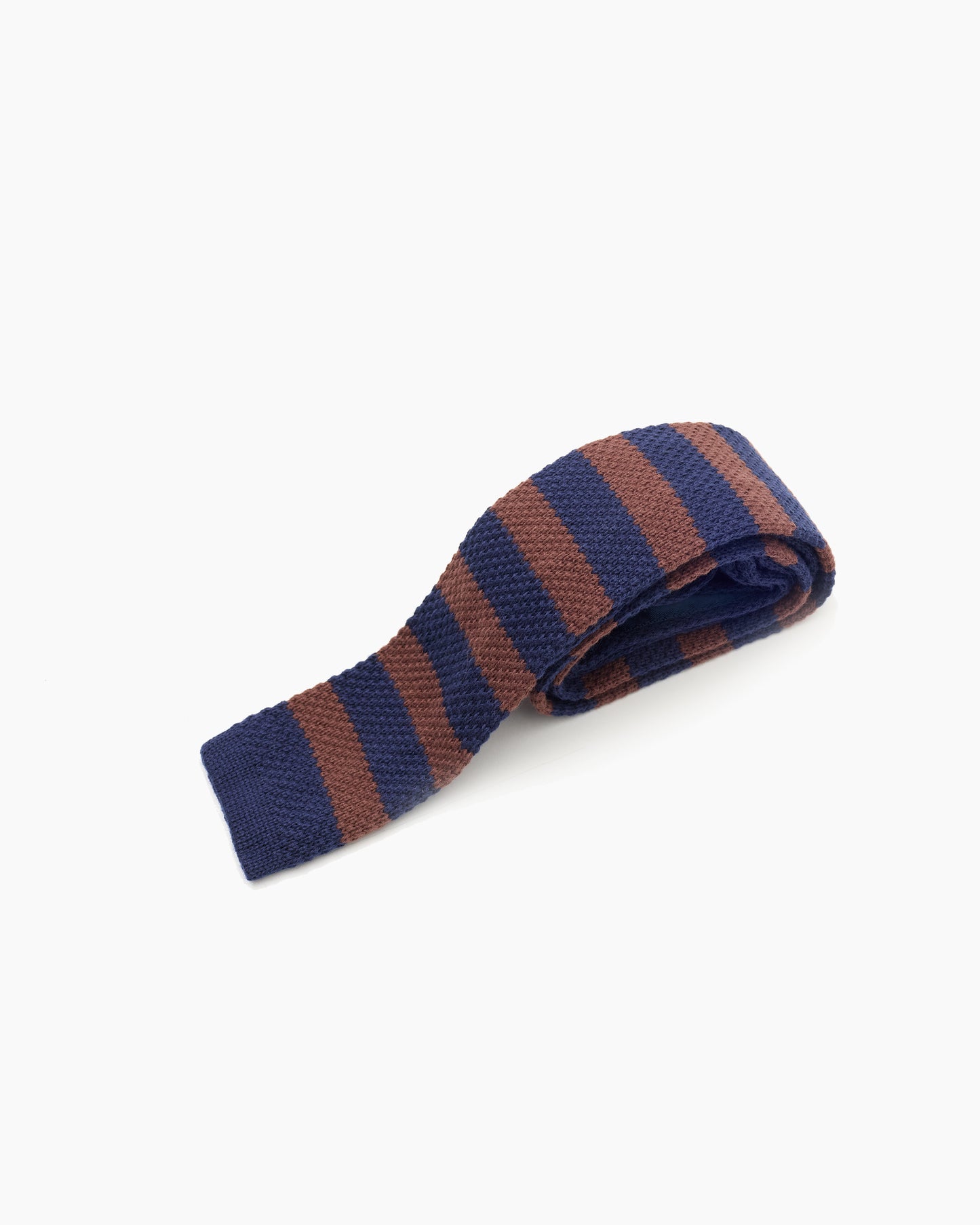 Cotton Knitted Tie - Navy & Brown Stripe
