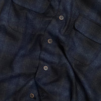 Navy Wool Shadow Plaid Camp Collar Overshirt
