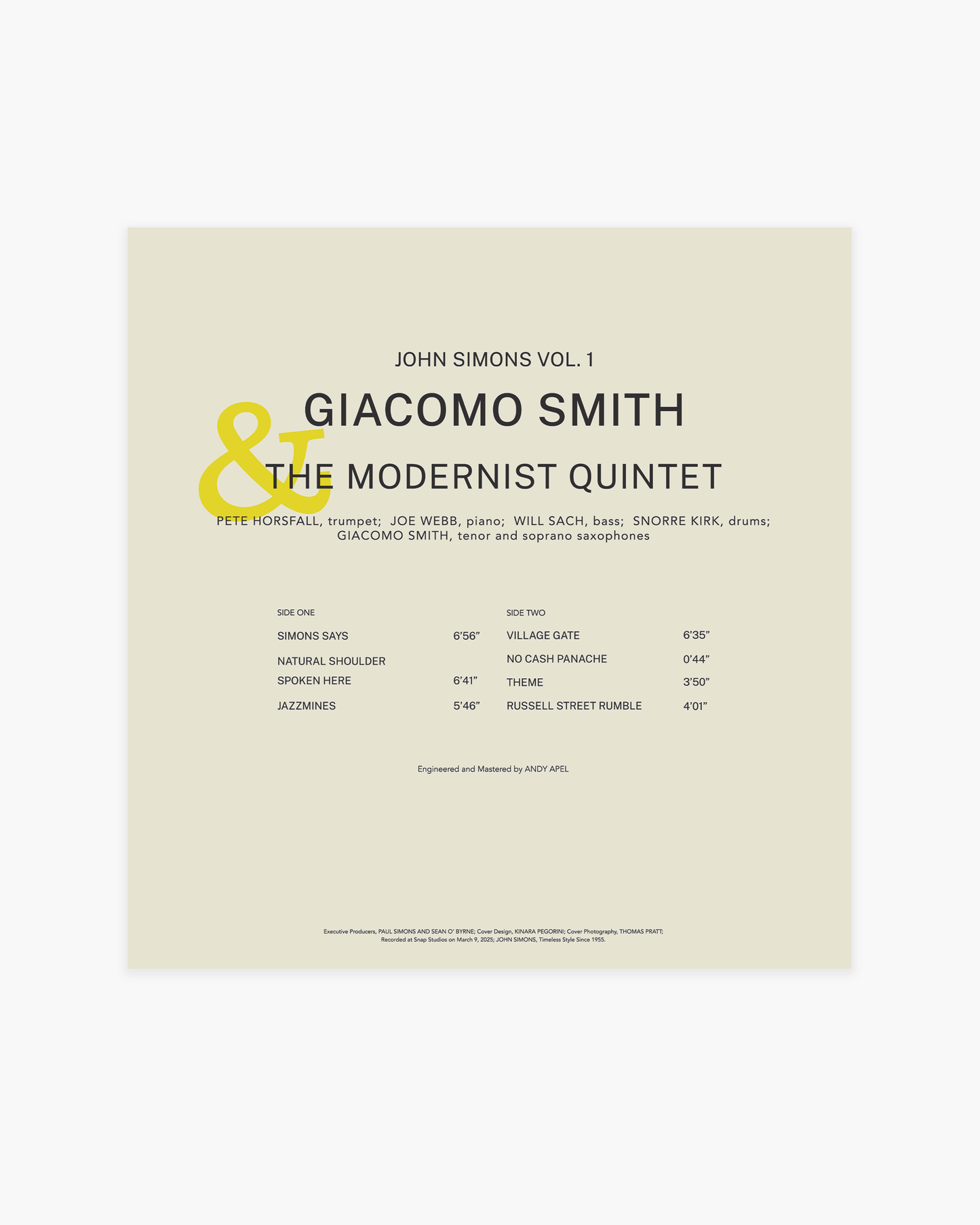 John Simons: Vol 1 by Giacomo Smith & The Modernist Quintet 12" Vinyl Record