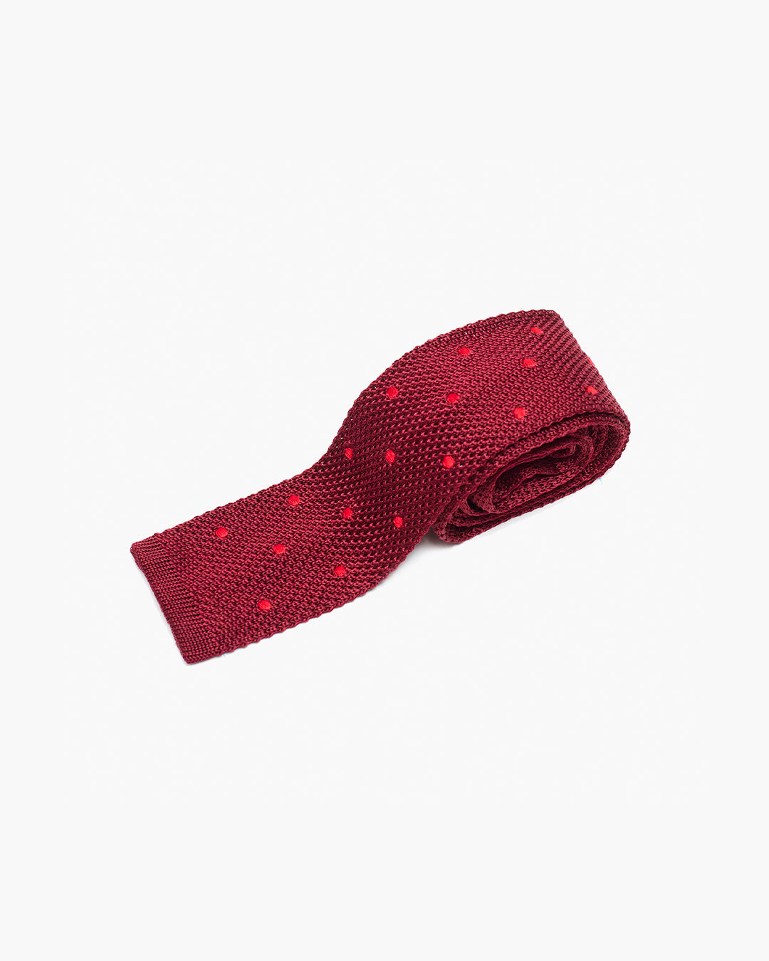 Silk Knitted Tie - Burgundy & Red Polka Dot