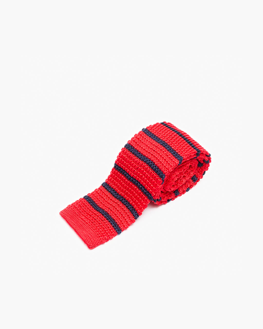 Silk Knitted Tie - Red & Navy Stripe
