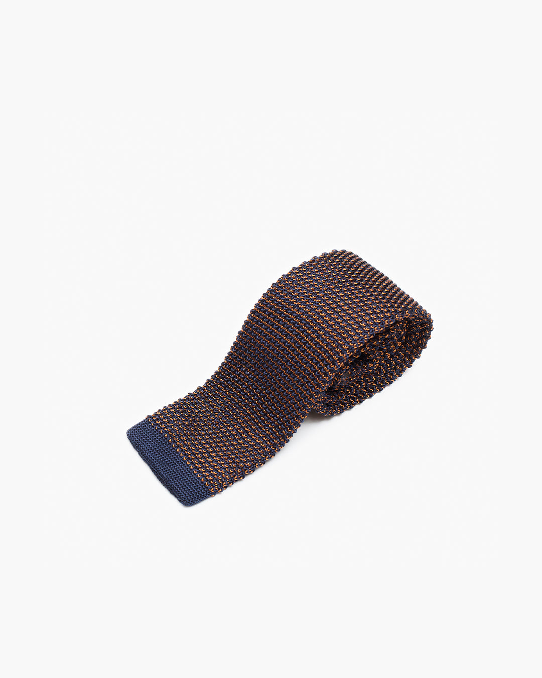 Silk Knitted Tie - Navy & Orange Weave