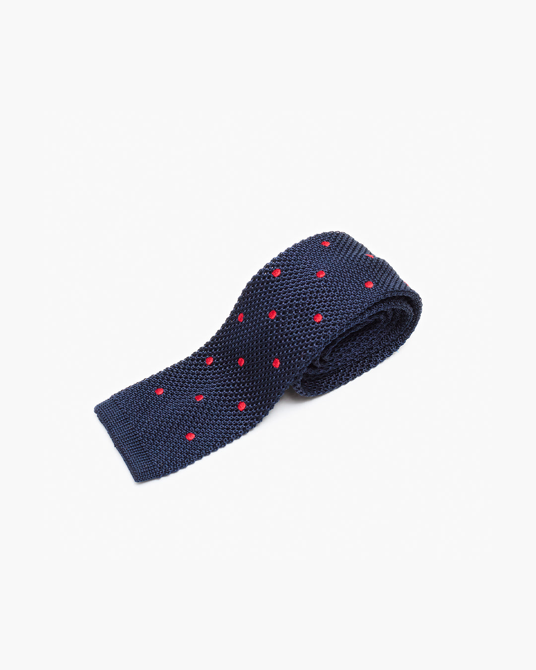 Silk Knitted Tie - Navy & Red Polka Dot