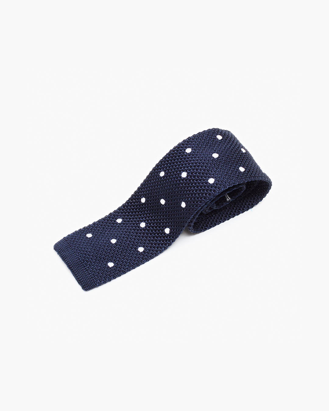 Silk Knitted Tie - Navy & White Polka Dot