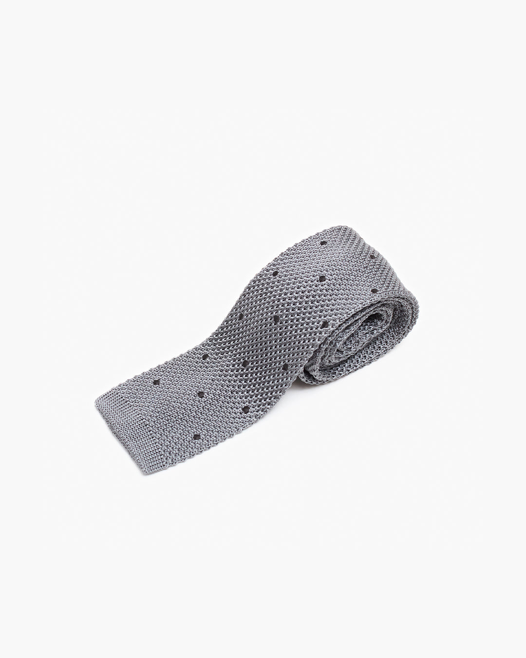 Silk Knitted Tie - Grey & Black Polka Dot