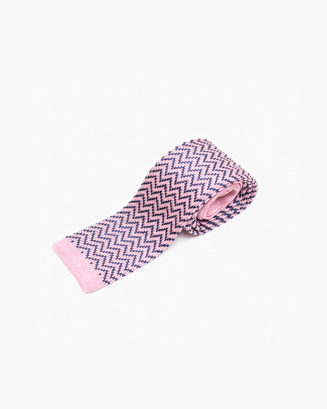 Silk Knitted Tie - Pink & Navy Zig Zag Pattern