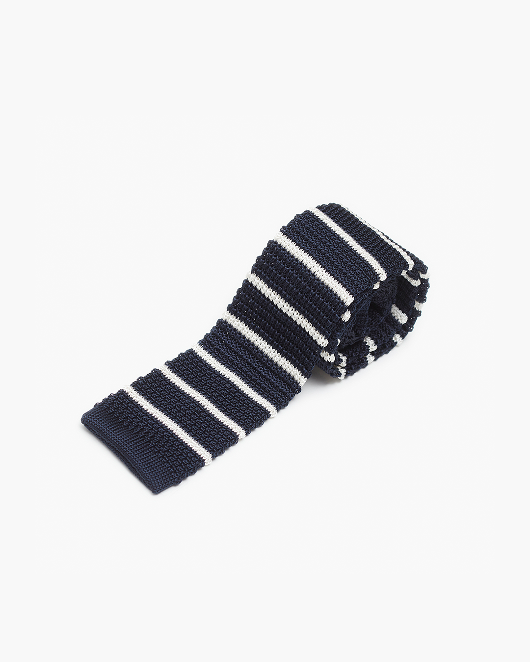 Silk Knitted Tie - Navy & White Stripe
