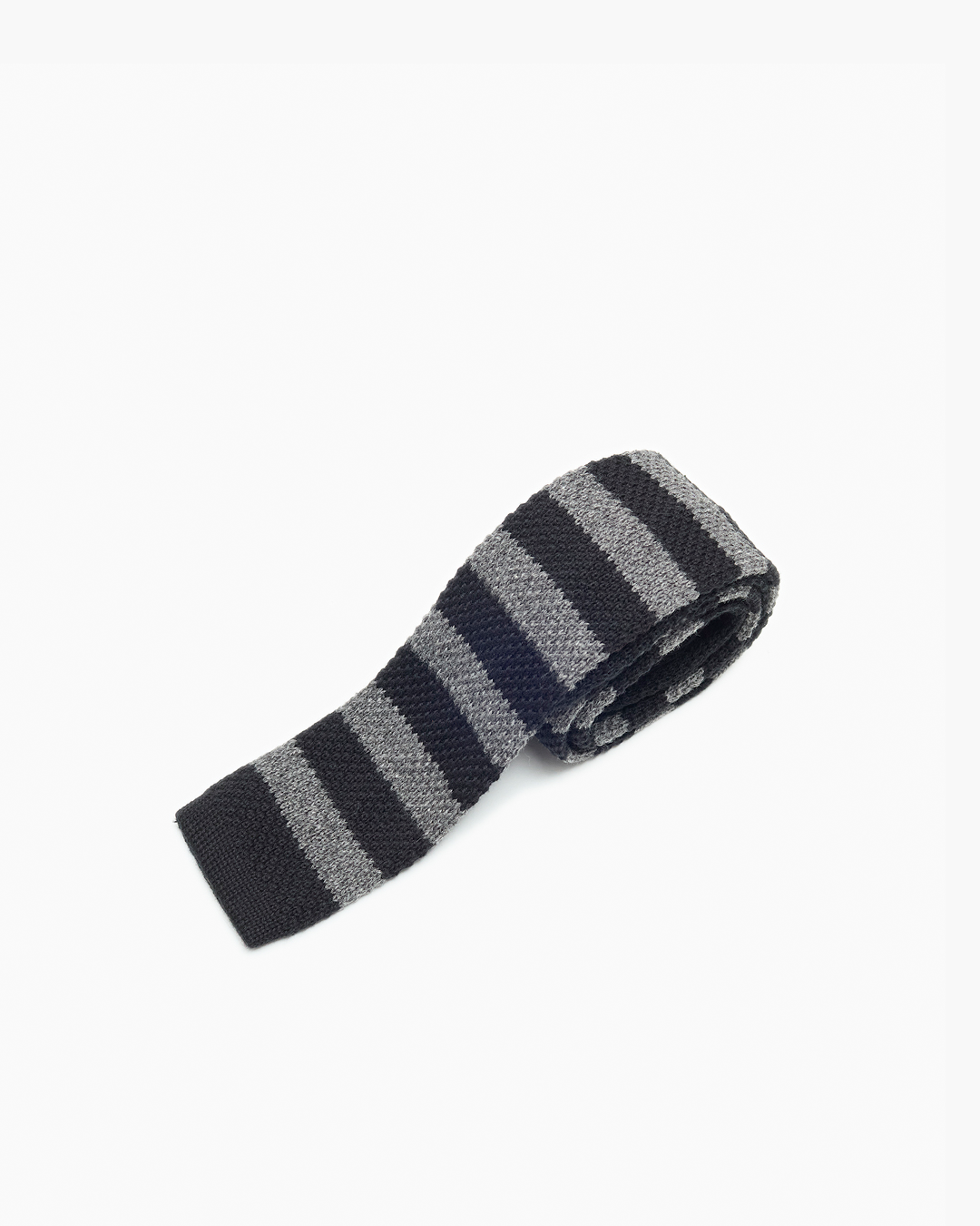 Cotton Knitted Tie - Black & Grey Stripe