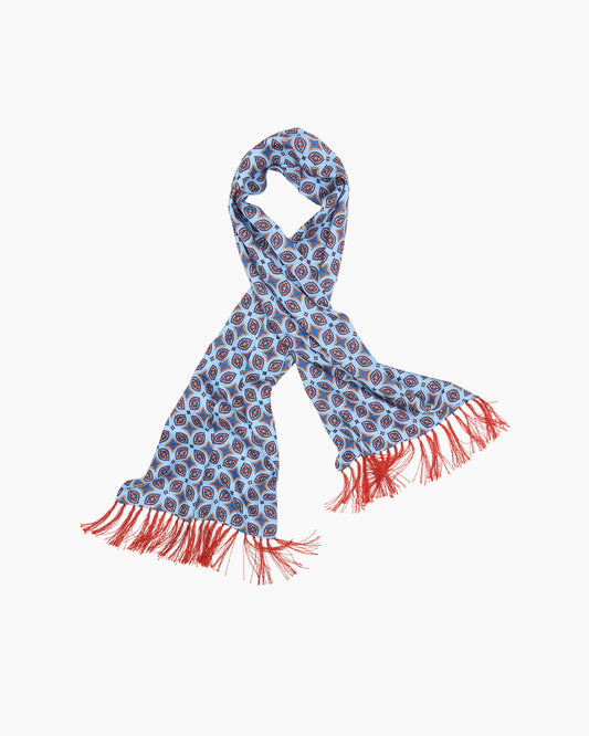 Blue Geometric Fringed Scarf