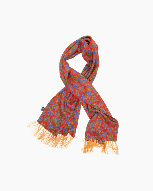 Burnt Red Paisley Fringed Scarf