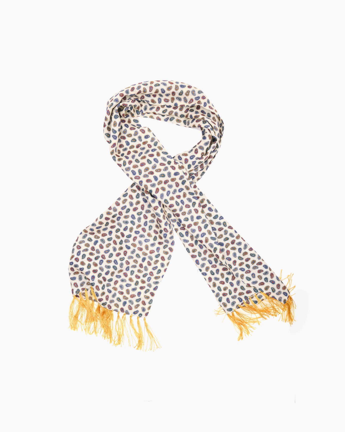 Cream Mini Paisley Fringed Scarf