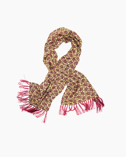 Gold & Crimson Paisley Fringed Scarf