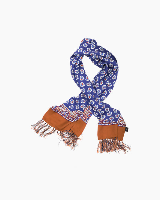 Rich Blue Paisley Fringed Scarf