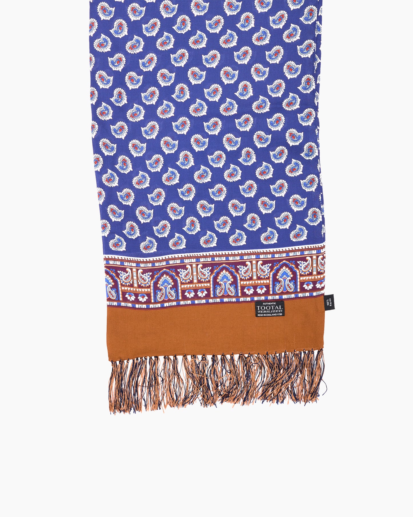 Rich Blue Paisley Fringed Scarf