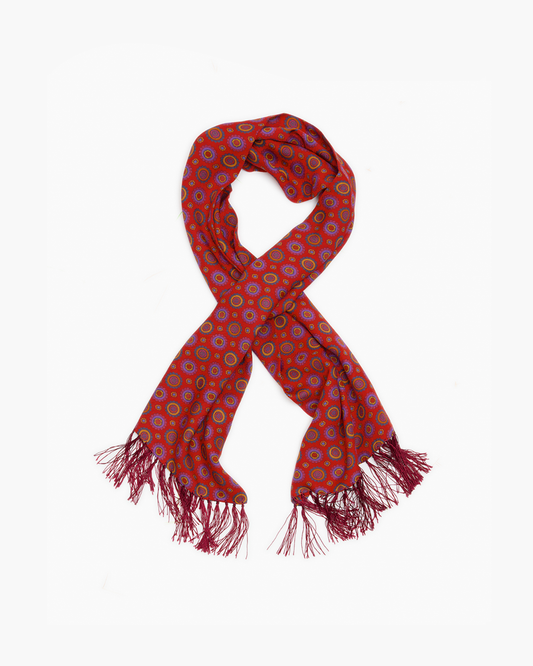 Rich Red Geometric Design Fringed Scarf