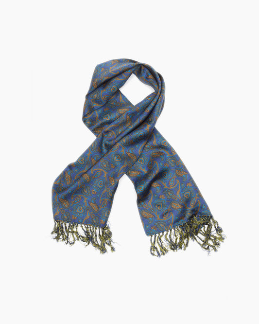 Vintage Royal Blue & Gold Paisley Scarf