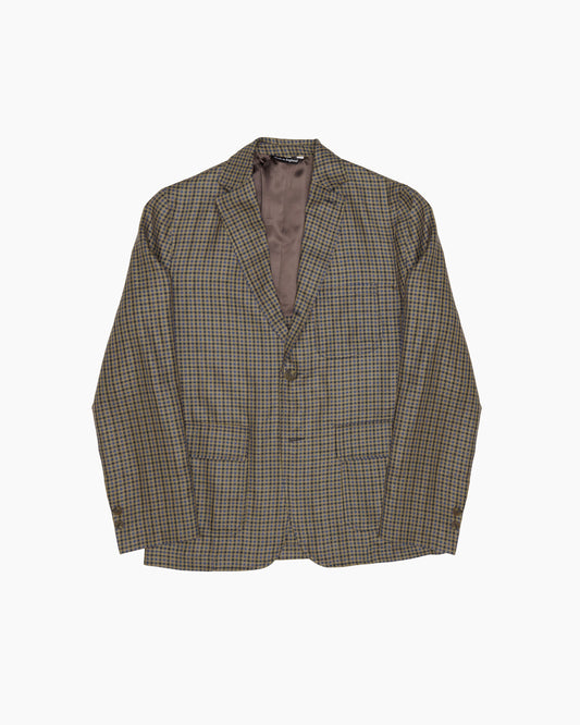 Blue Mini Check Wool & Linen Ivy Jacket