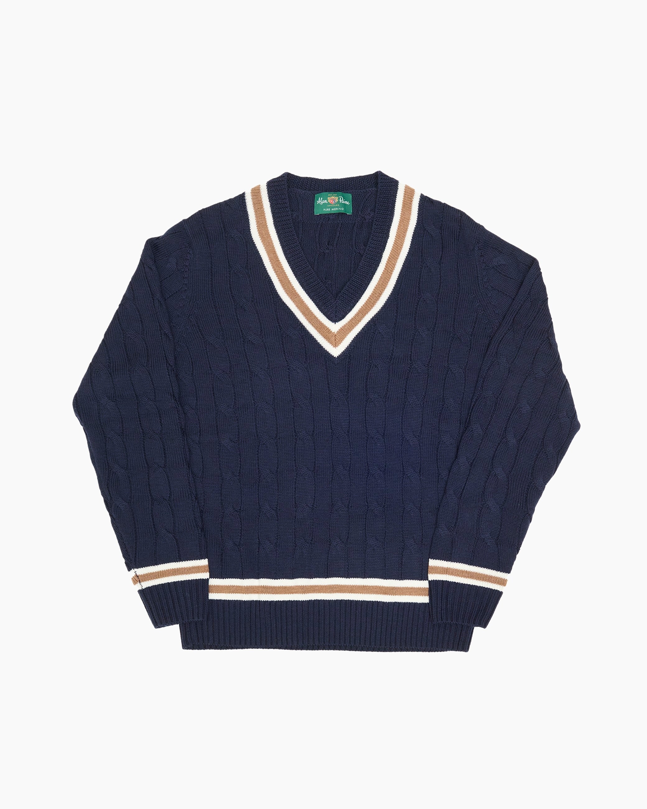 Navy Grafton Cricket Cable Knit Sweater – JOHN SIMONS