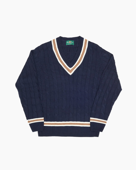 Navy Grafton Cricket Cable Knit Sweater