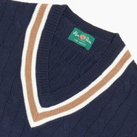 Navy Grafton Cricket Cable Knit Sweater