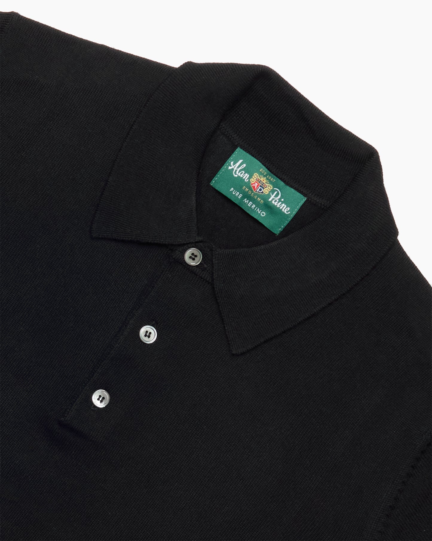 Black Merino Wool Hindhead Polo Knit