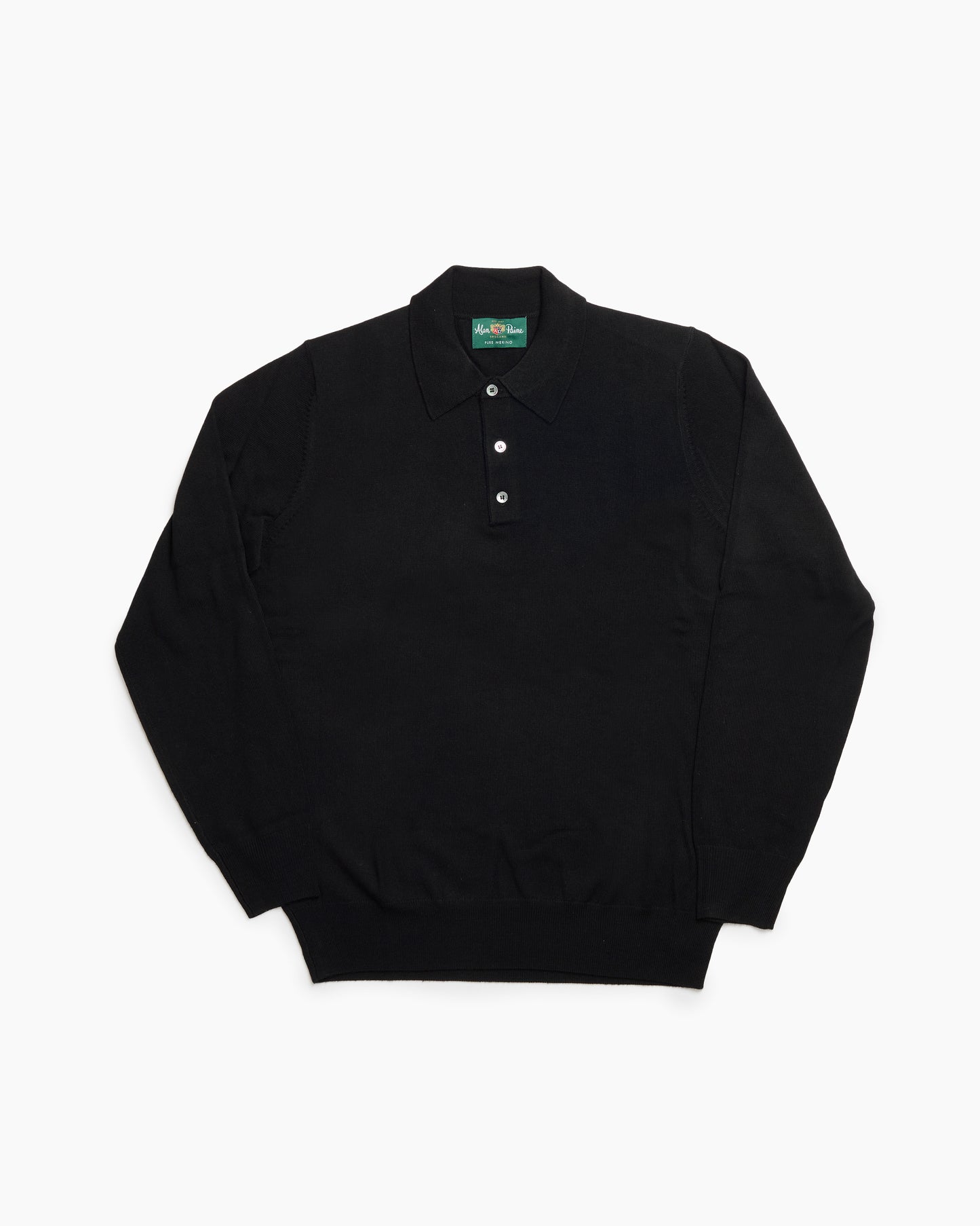 Black Merino Wool Hindhead Polo Knit