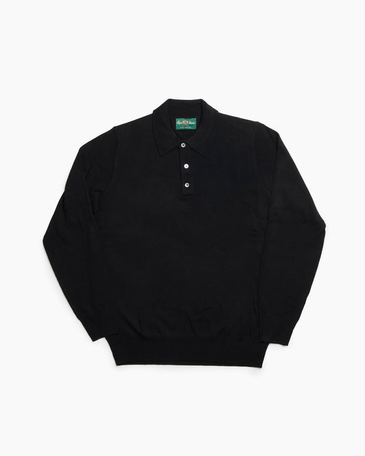Black Merino Wool Hindhead Polo Knit