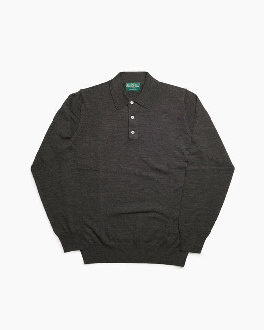 Dark Brown Wool Hindhead Polo Knit