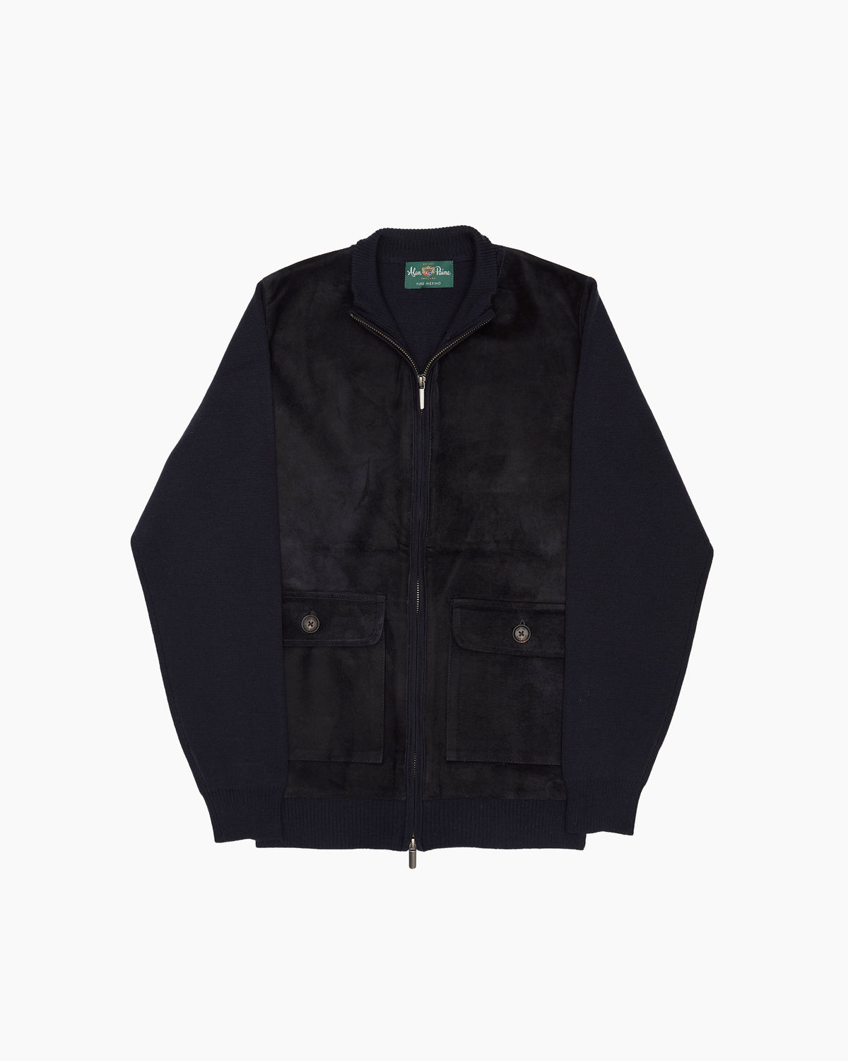 Navy Oakmoore Suede Zip Cardigan