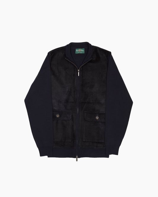 Navy Oakmoore Suede Zip Cardigan