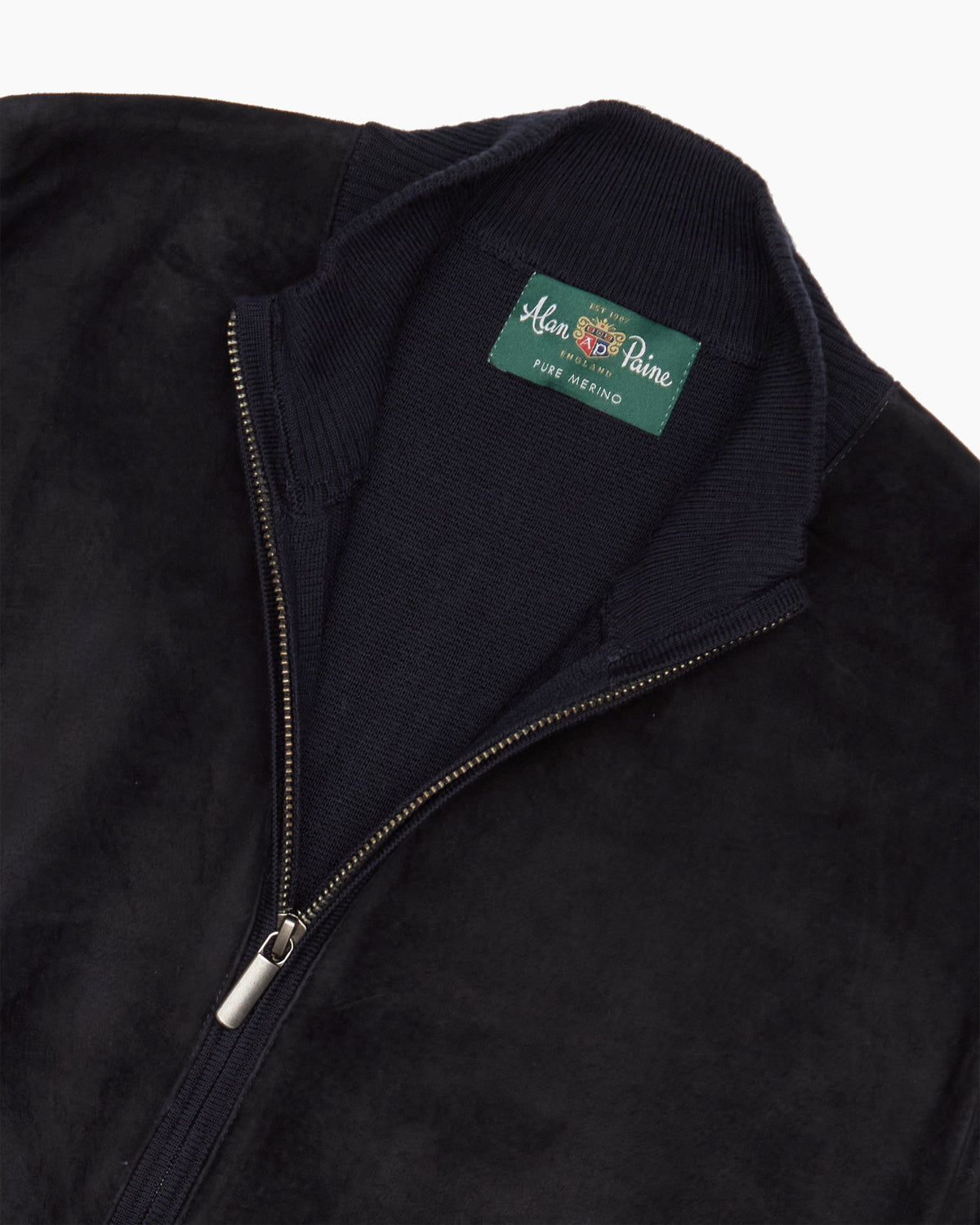 Navy Oakmoore Suede Zip Cardigan