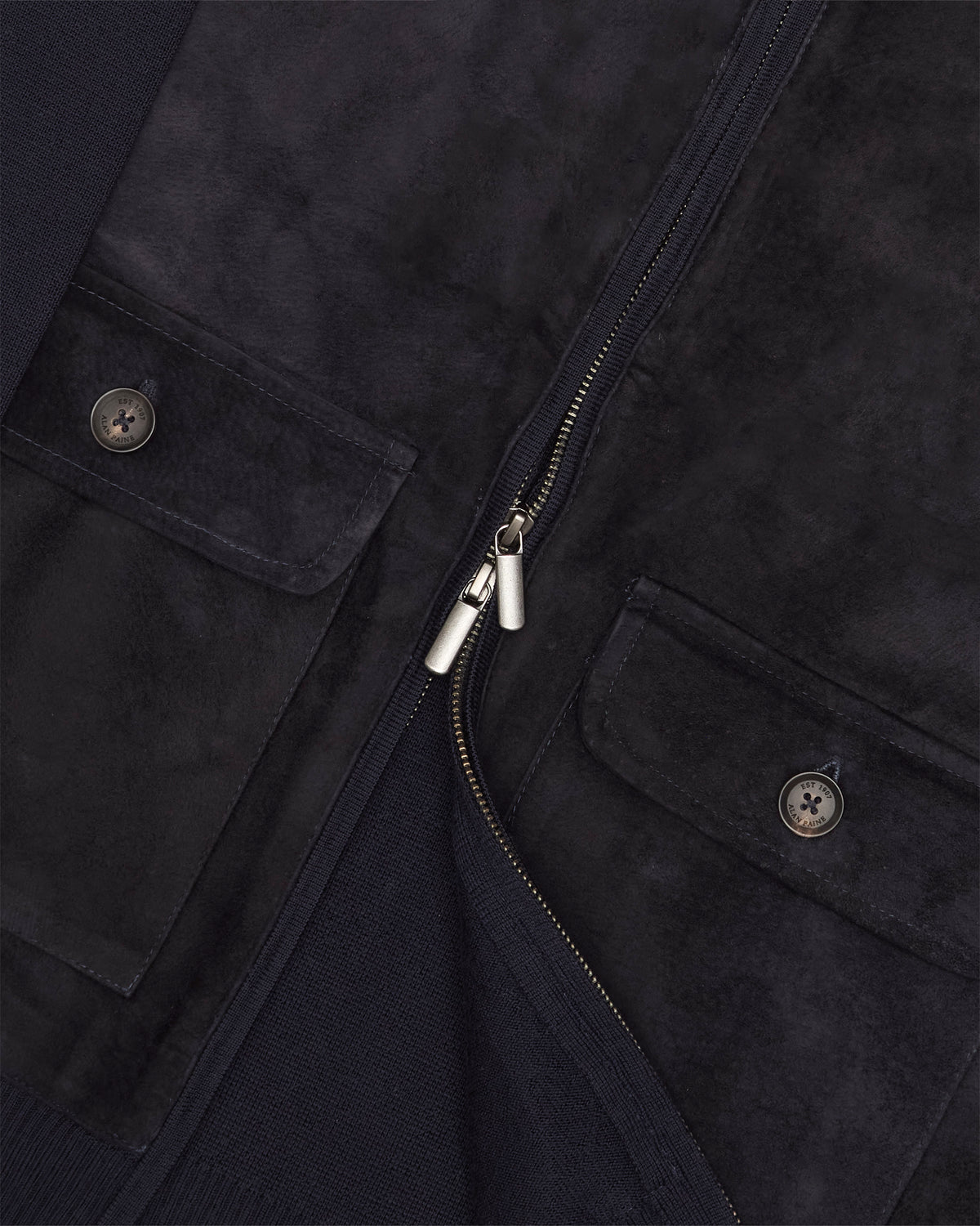 Navy Oakmoore Suede Zip Cardigan