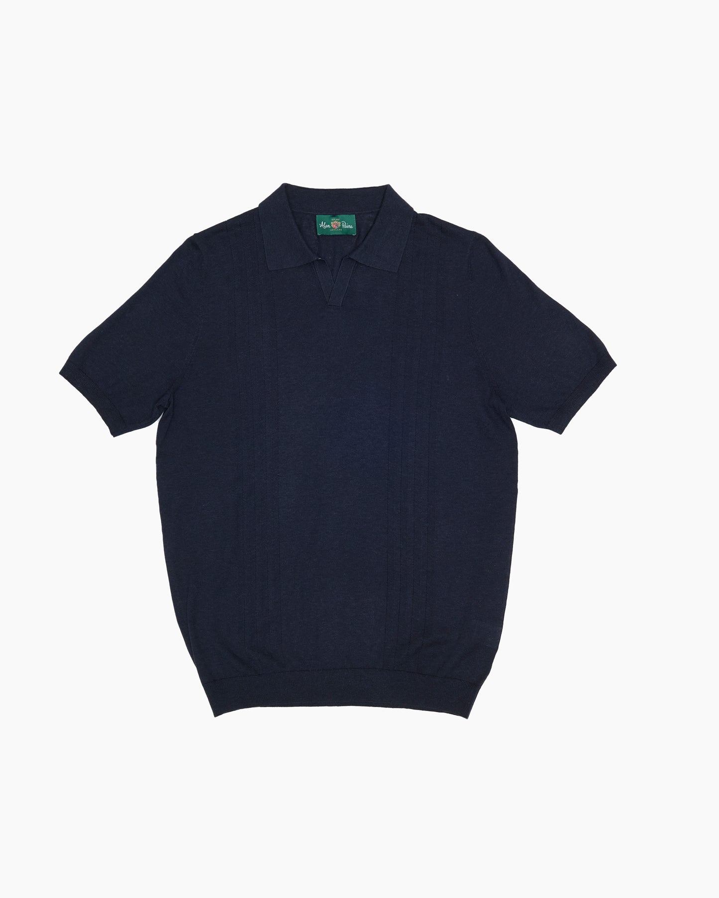 Dark Navy Shipford Short Sleeve Open Collar Knit