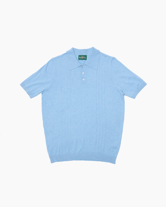 Knighton Short Sleeve Polo Pointelle Detail Blue