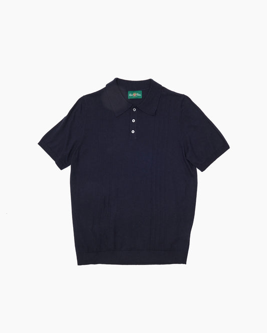 Knighton Short Sleeve Polo Pointelle Detail Navy