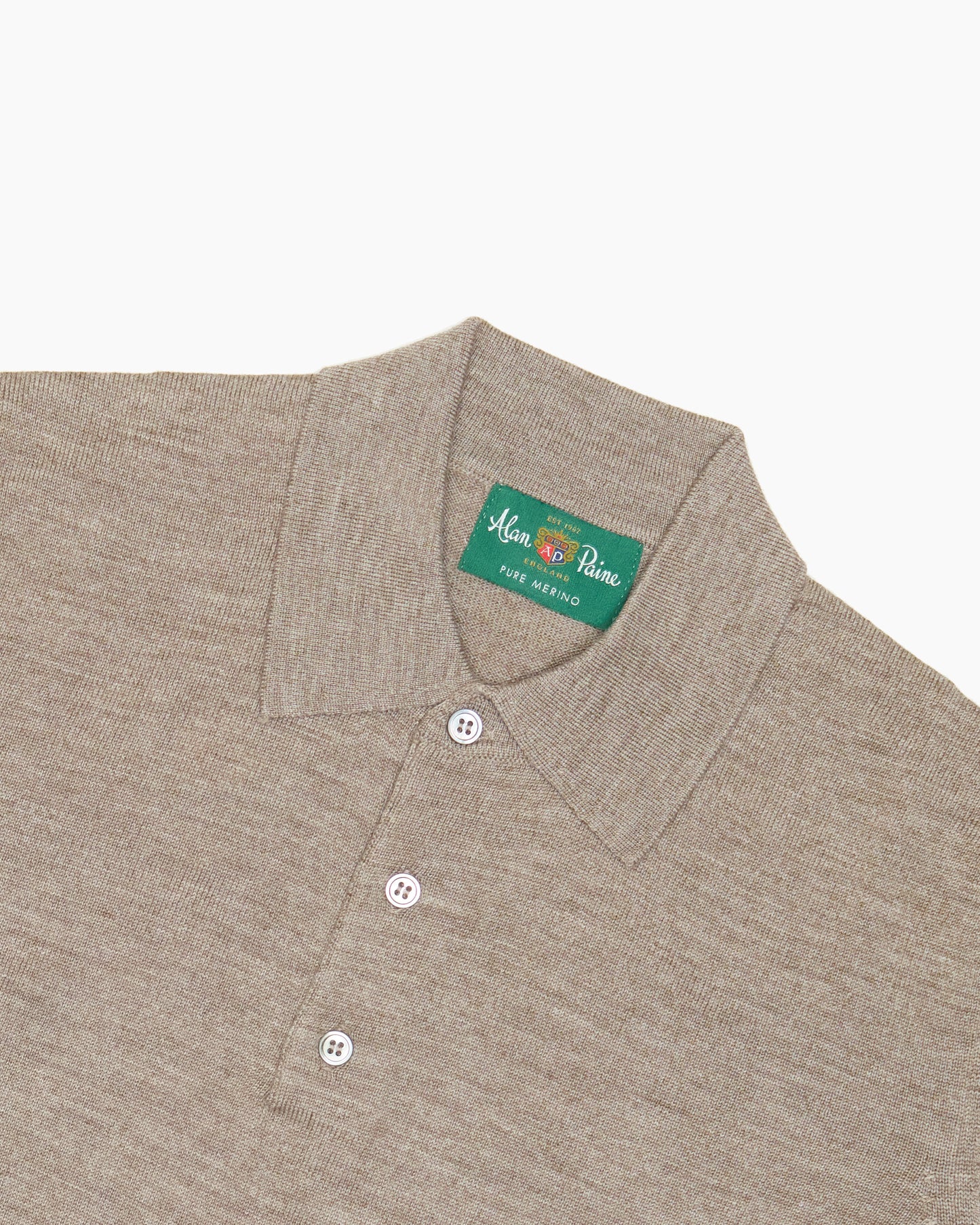 Mushroom Hindhead Merino Wool Polo Shirt