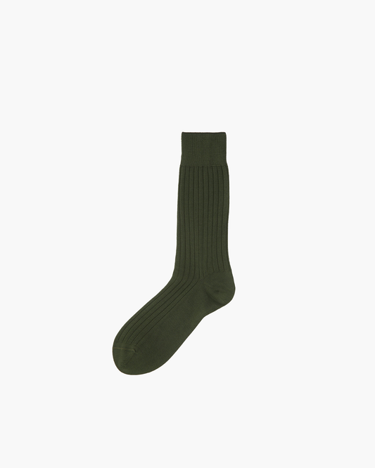 Olive Short Ribbed Cotton Sock