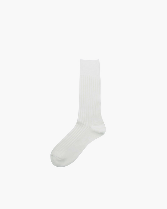 White Short Ribbed Cotton Sock