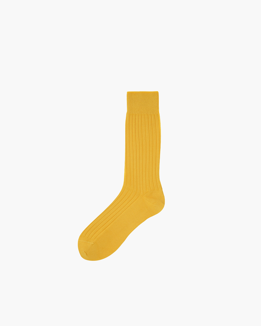 Yellow Short Ribbed Cotton Sock