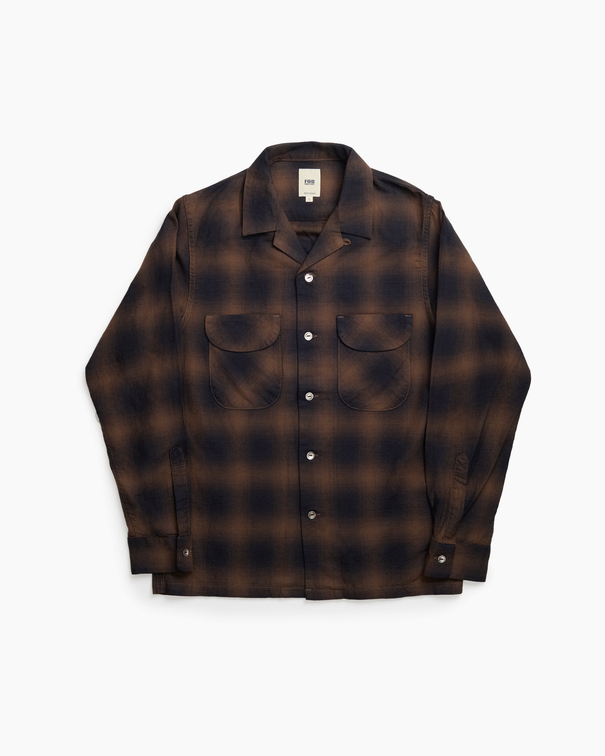 F3519 Brown Check Open Collar Shirt