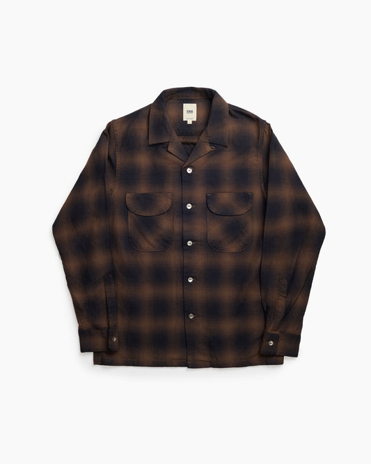F3519 Brown Check Open Collar Shirt