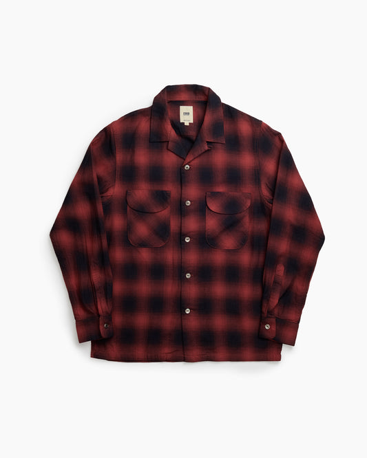 F3519 Red Check Open Collar Shirt