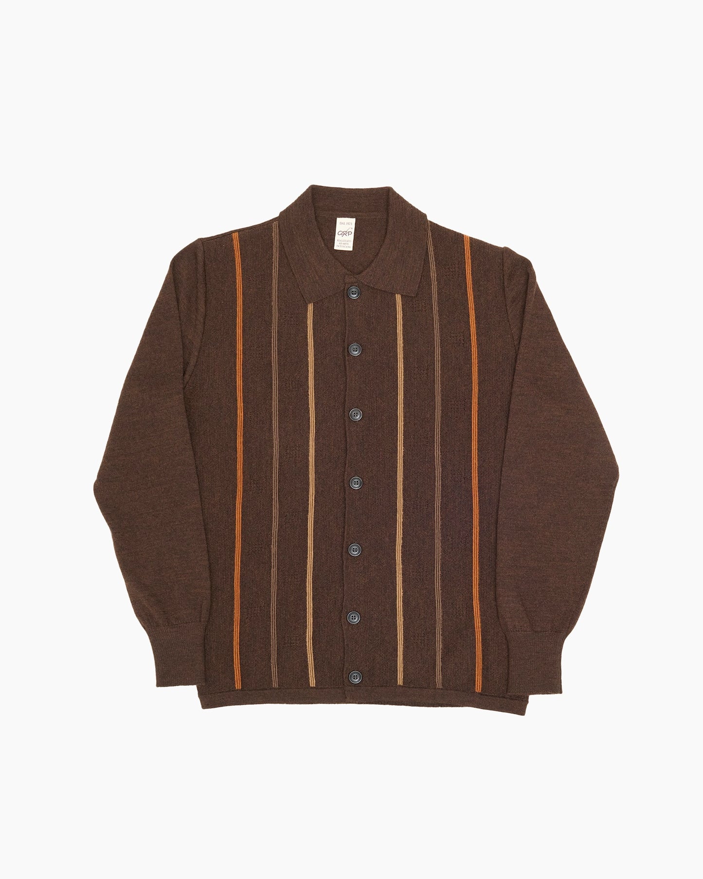 Brown & Striped Detail Polo Knit Cardigan