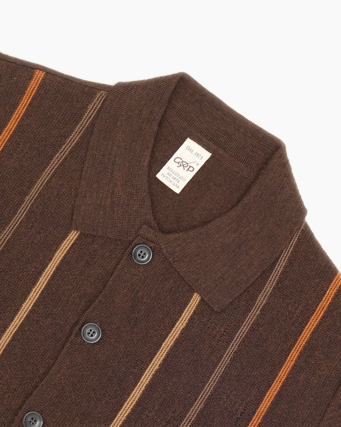Brown & Striped Detail Polo Knit Cardigan