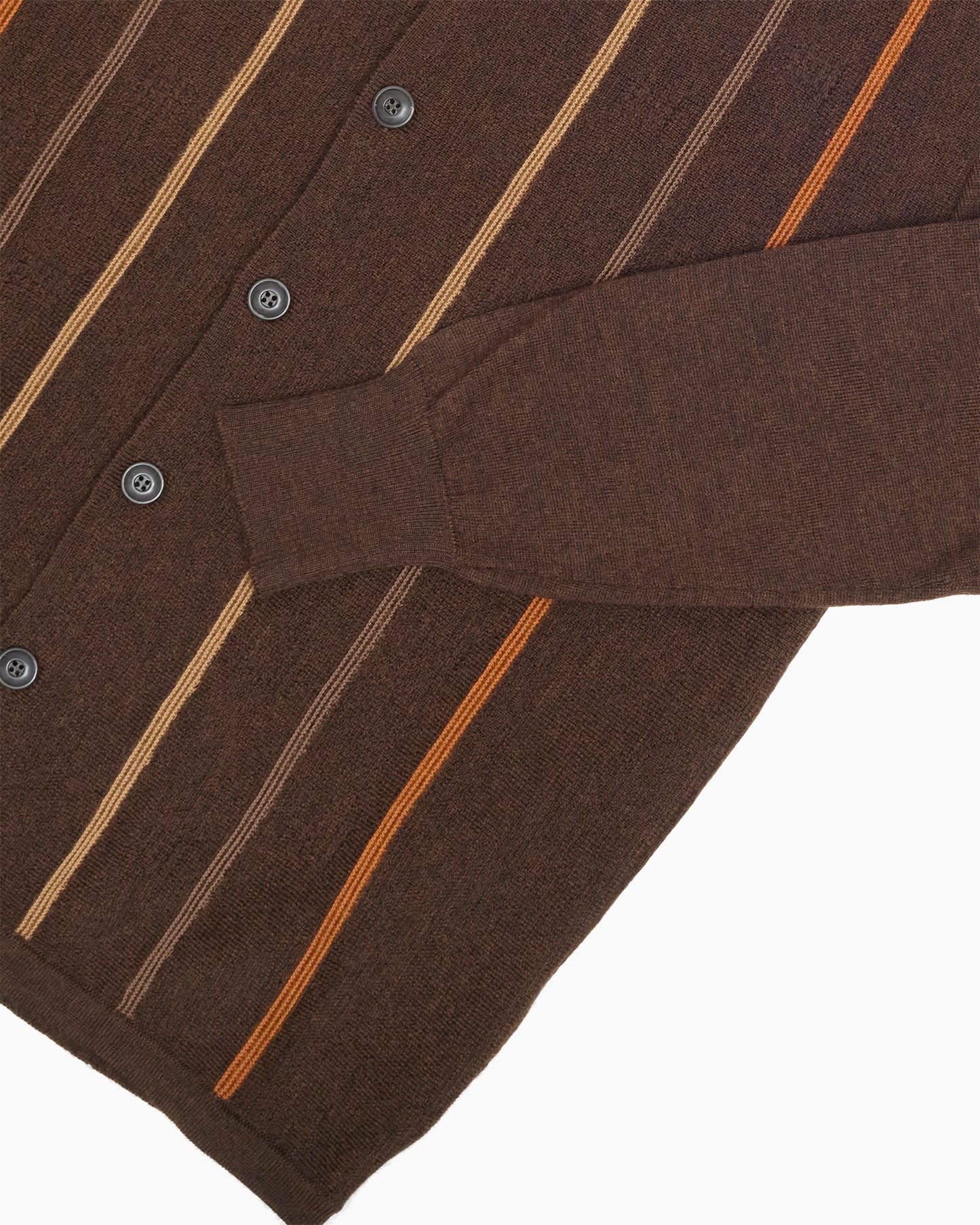 Brown & Striped Detail Polo Knit Cardigan